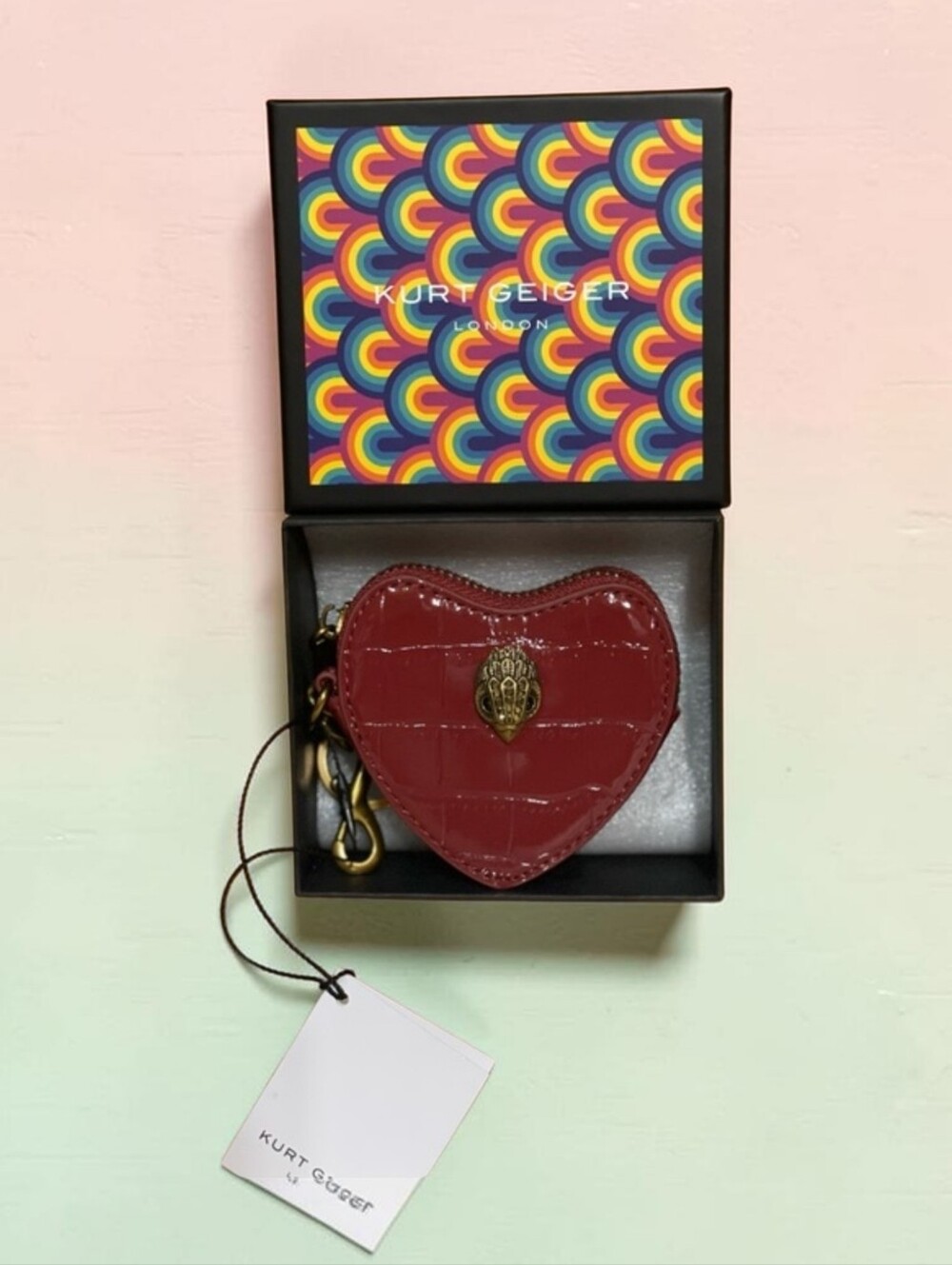Kurt Geiger Kensington Leather Heart Bag Charm, NIB
